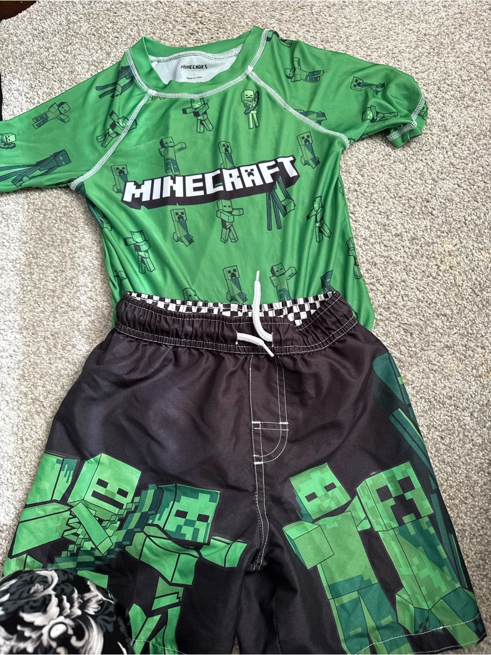 Minecraft Kids Green Rashguard Swim Set